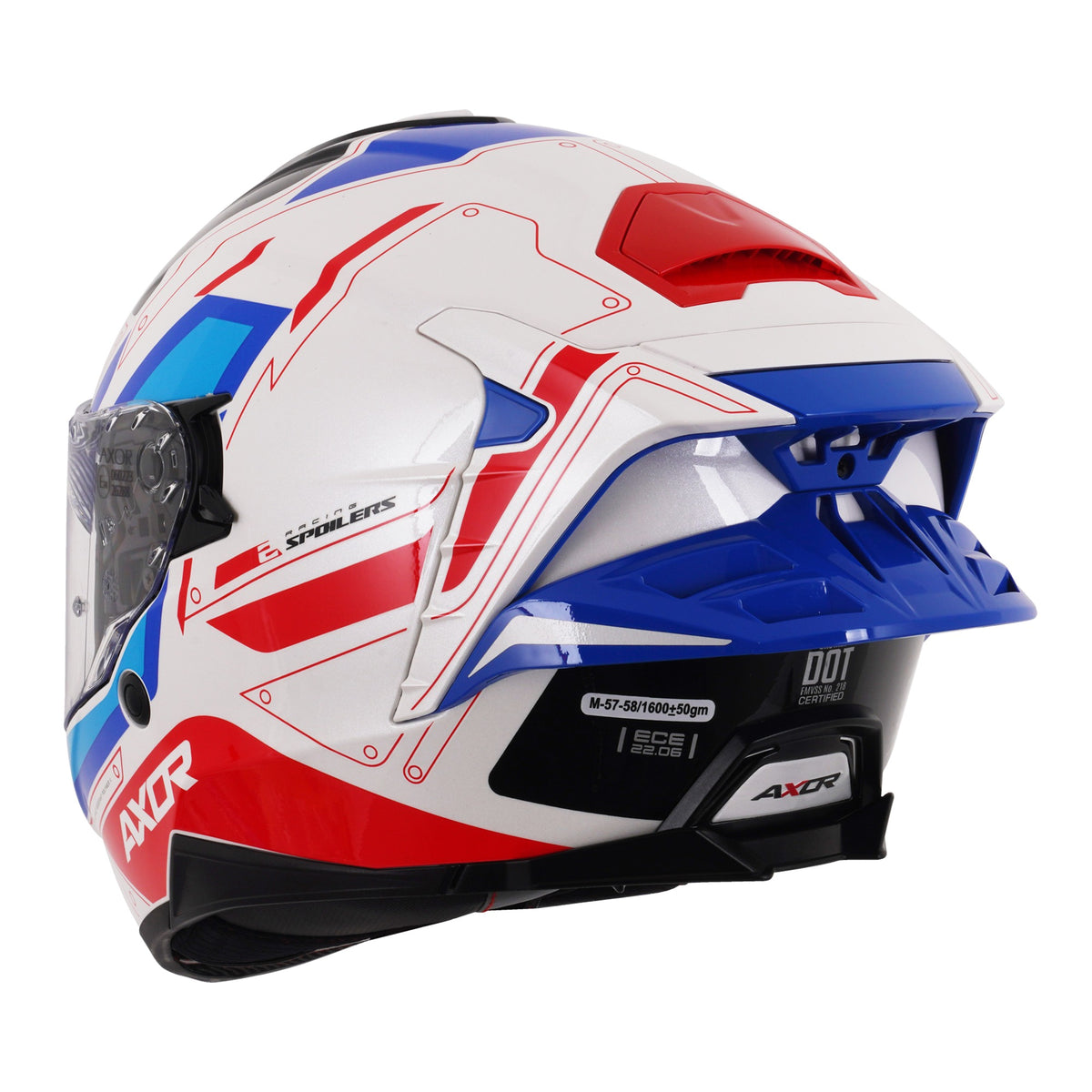 Axor Brutale Full Face Helmet With Dual Spoiler - Ryden White Red Blue