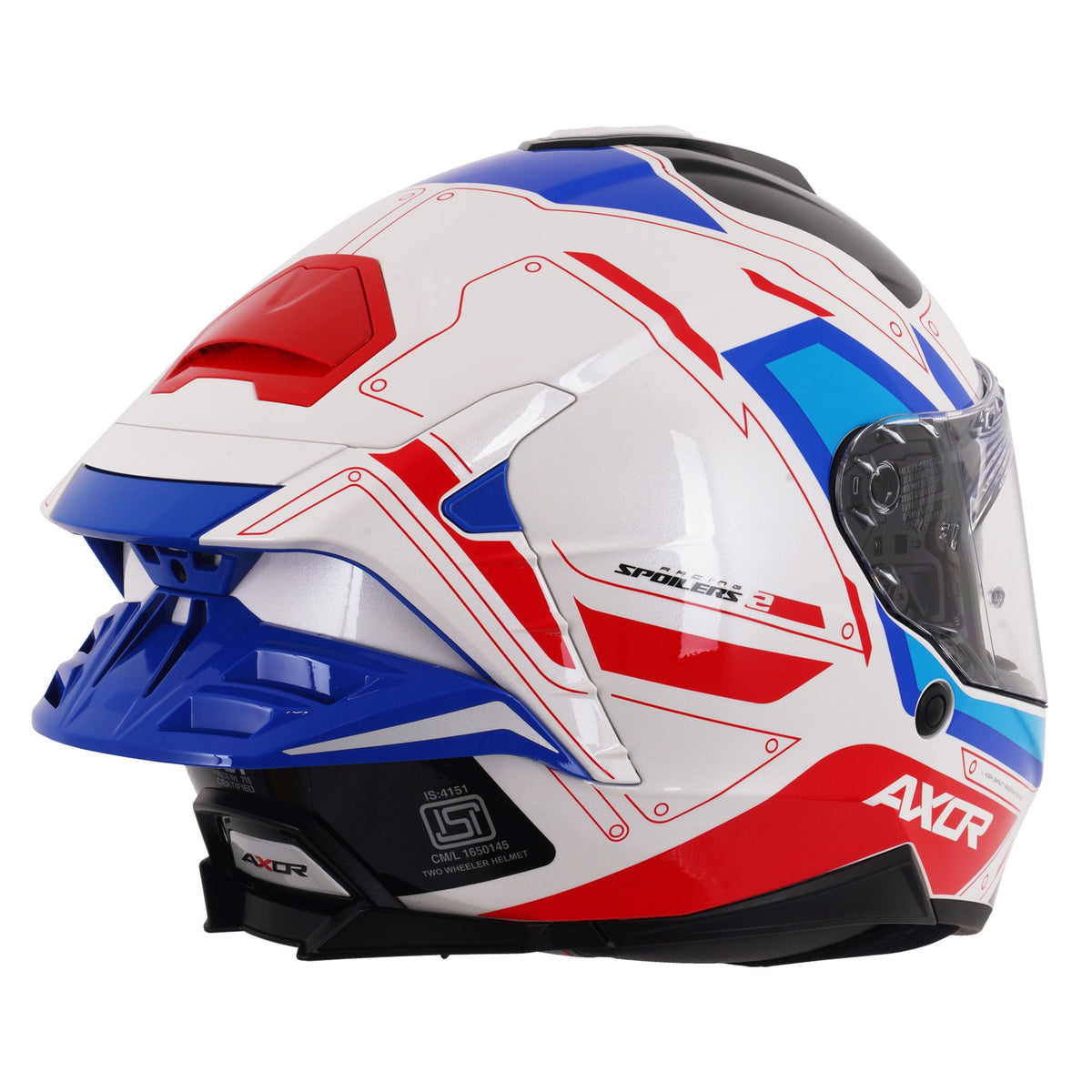 Axor Brutale Full Face Helmet With Dual Spoiler - Ryden White Red Blue