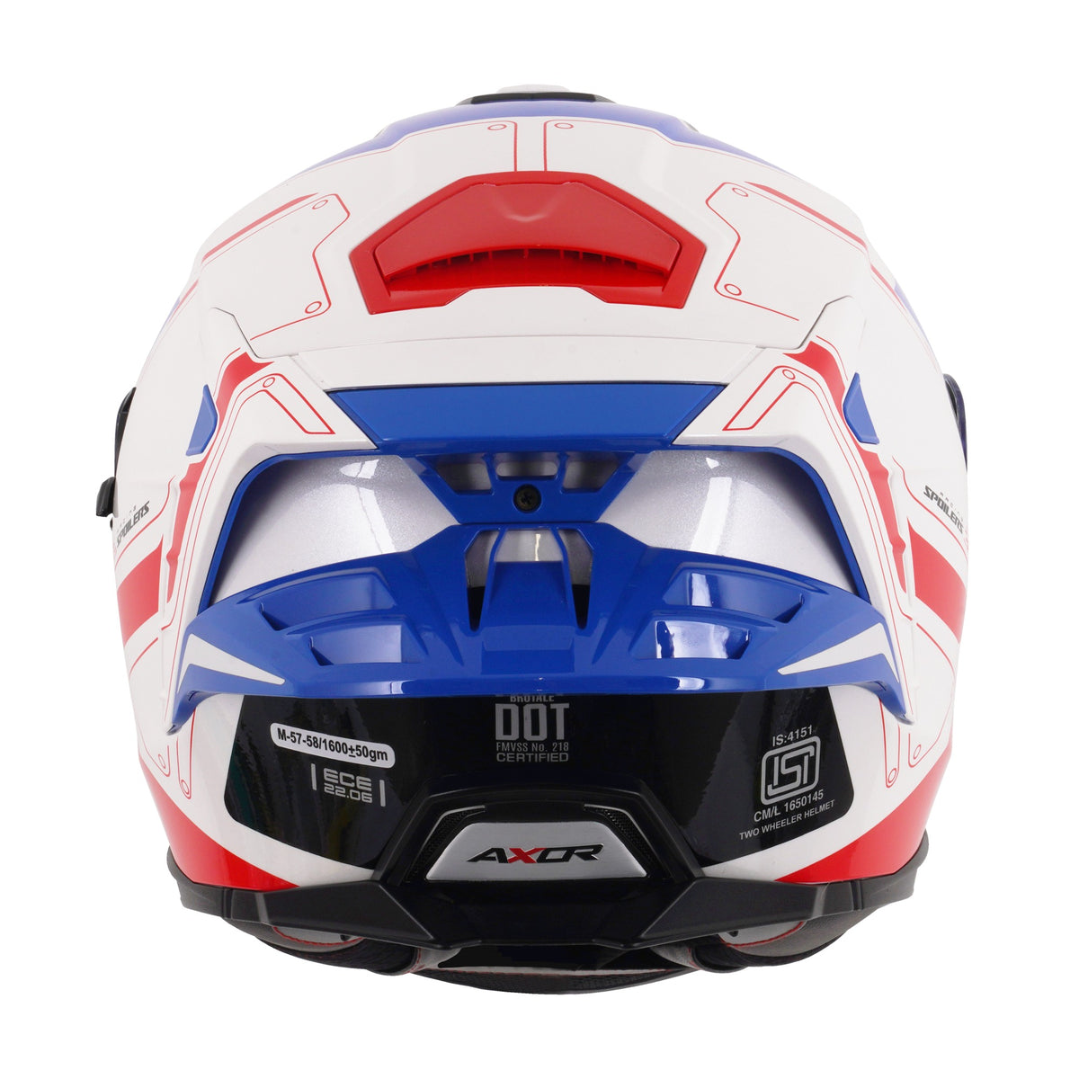 Axor Brutale Full Face Helmet With Dual Spoiler - Ryden White Red Blue