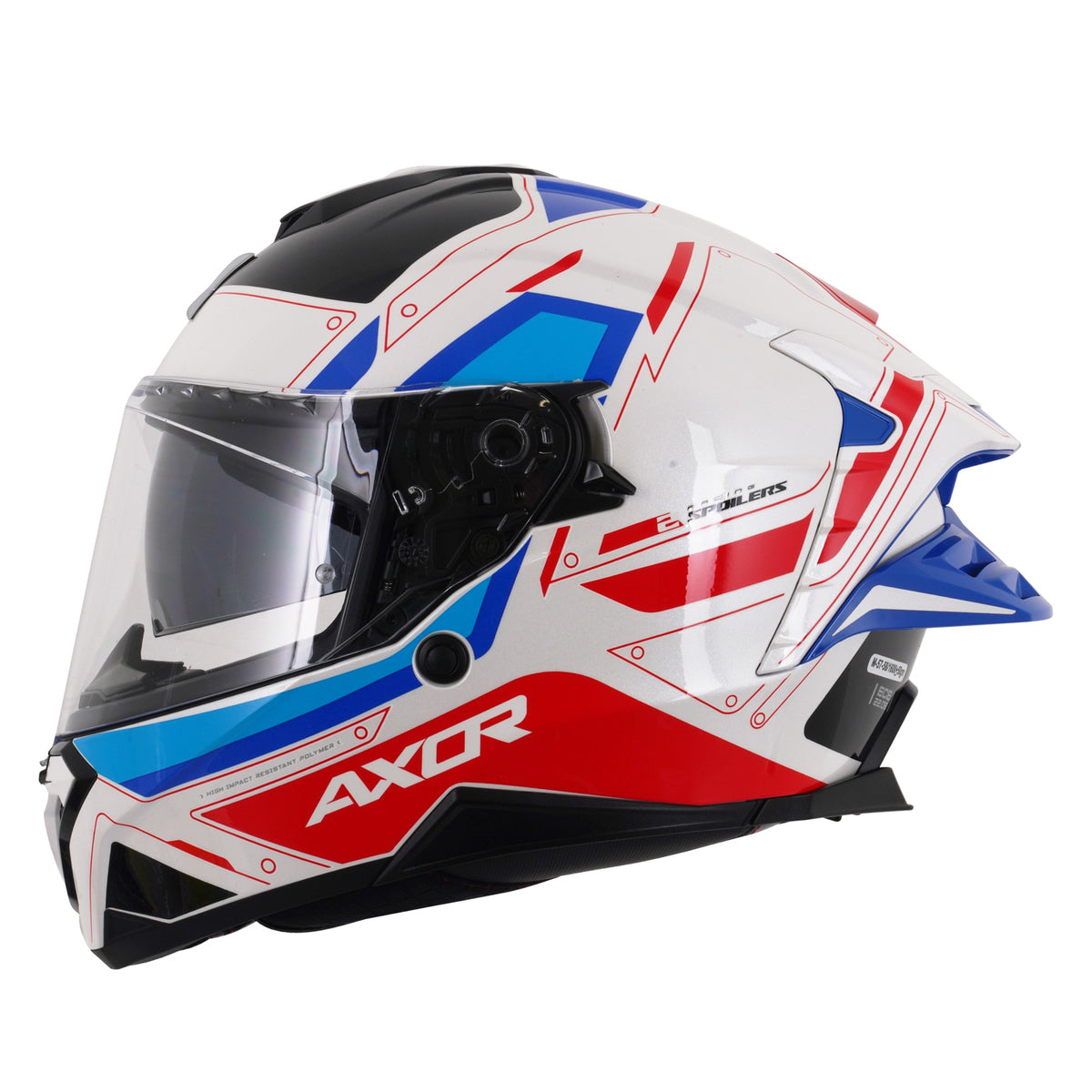 Axor Brutale Full Face Helmet With Dual Spoiler - Ryden White Red Blue