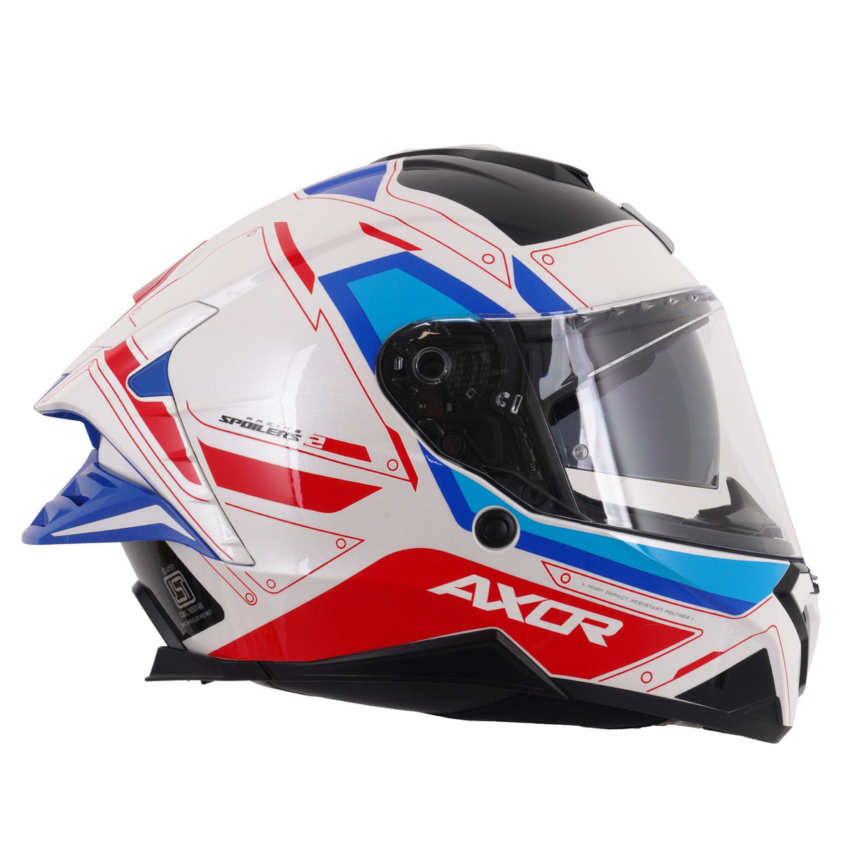 Axor Brutale Full Face Helmet With Dual Spoiler - Ryden White Red Blue