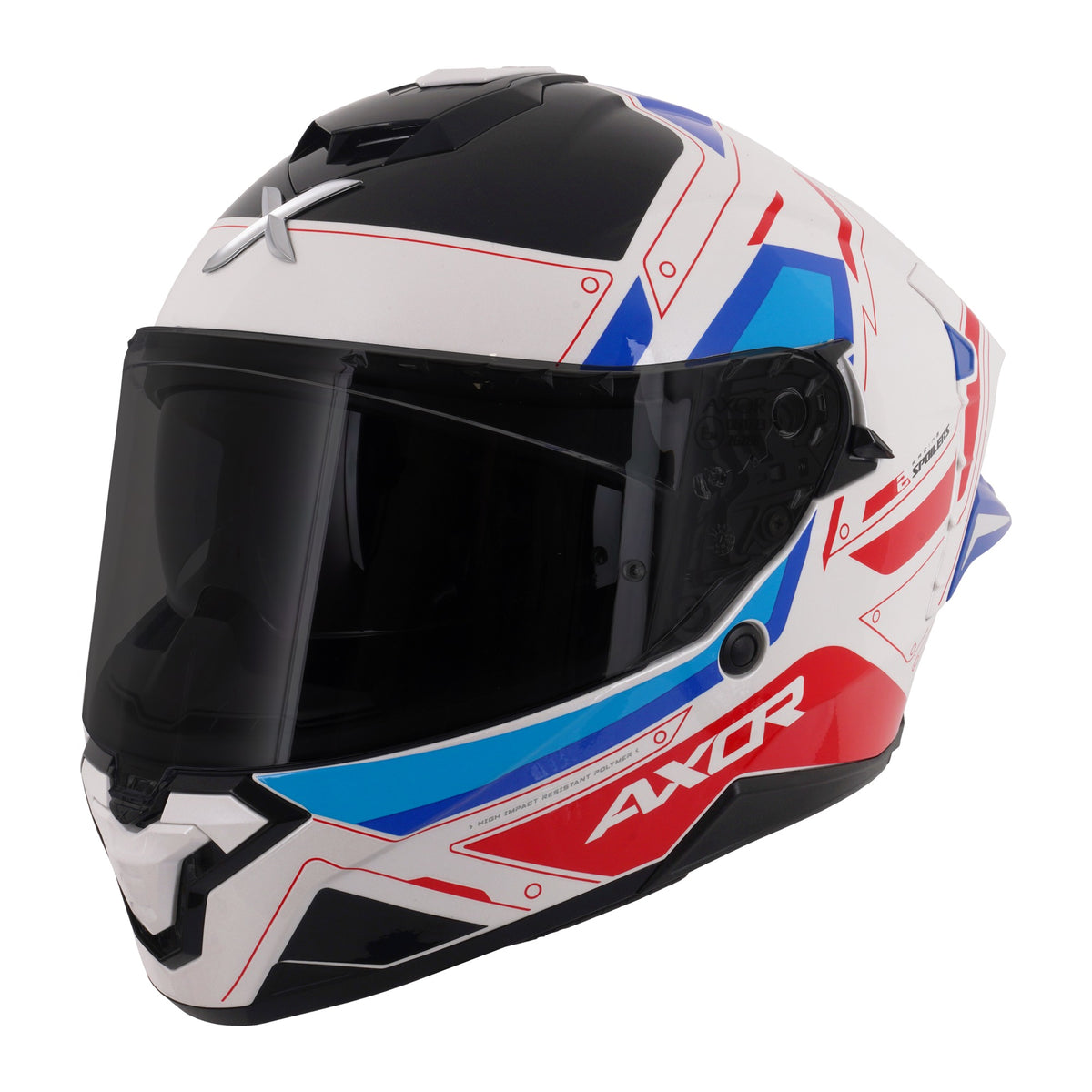 Axor Brutale Full Face Helmet With Dual Spoiler - Ryden White Red Blue