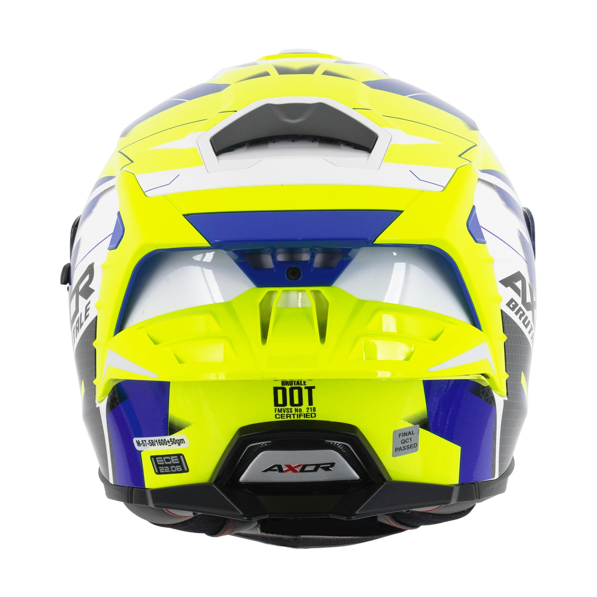 Axor Brutale Full Face Helmet With Dual Spoiler - Plexus Blue Fluo Yellow