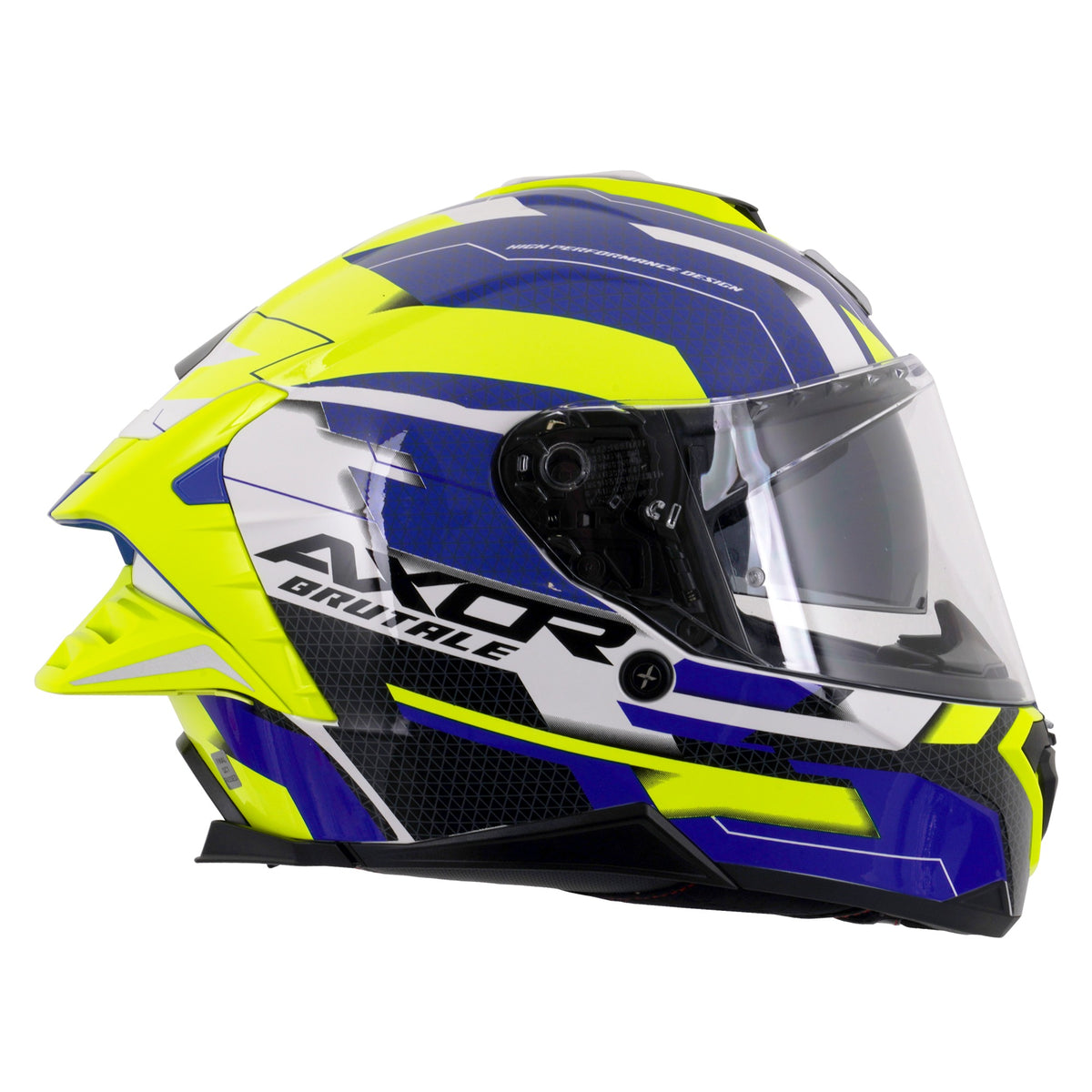 Axor Brutale Full Face Helmet With Dual Spoiler - Plexus Blue Fluo Yellow