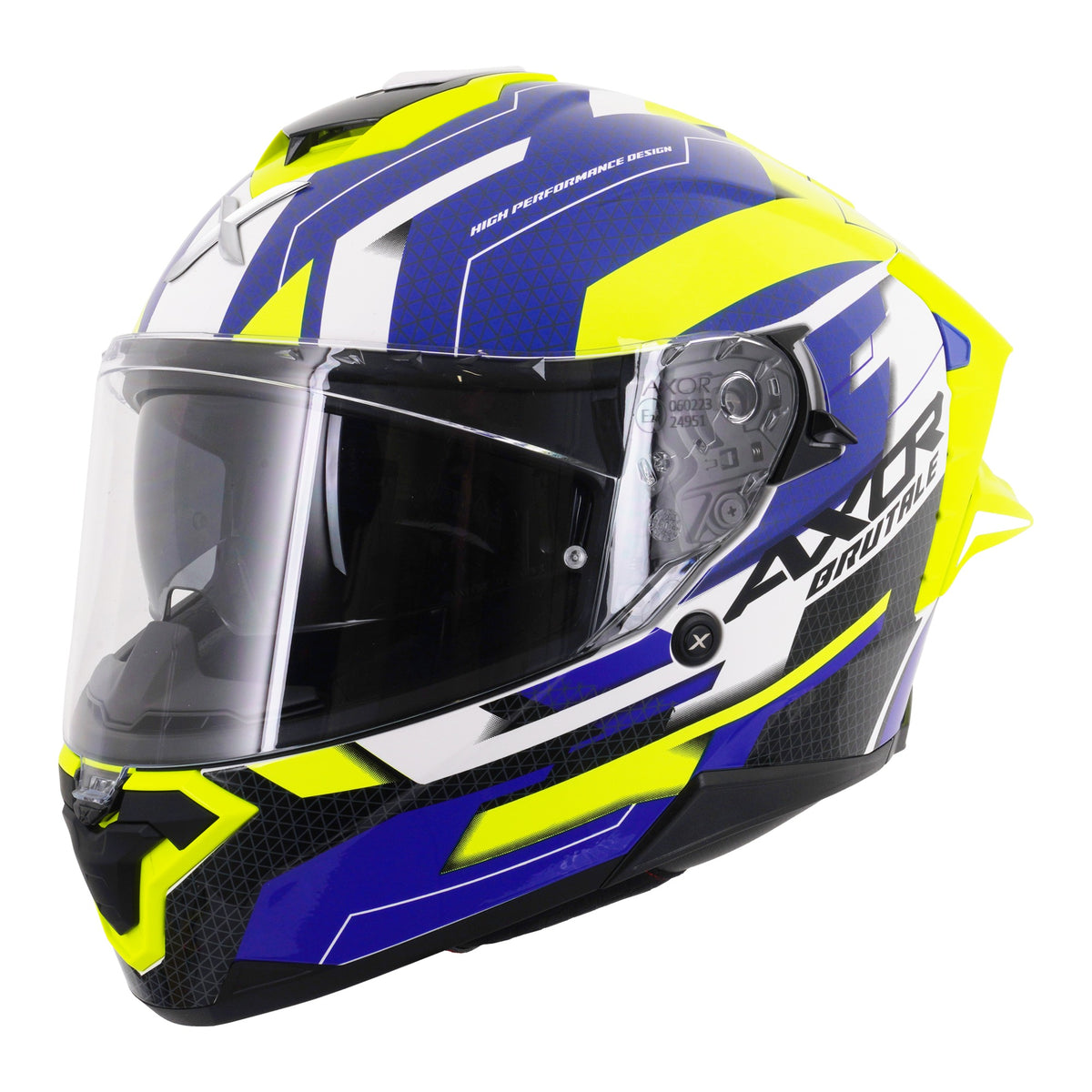 Axor Brutale Full Face Helmet With Dual Spoiler - Plexus Blue Fluo Yellow