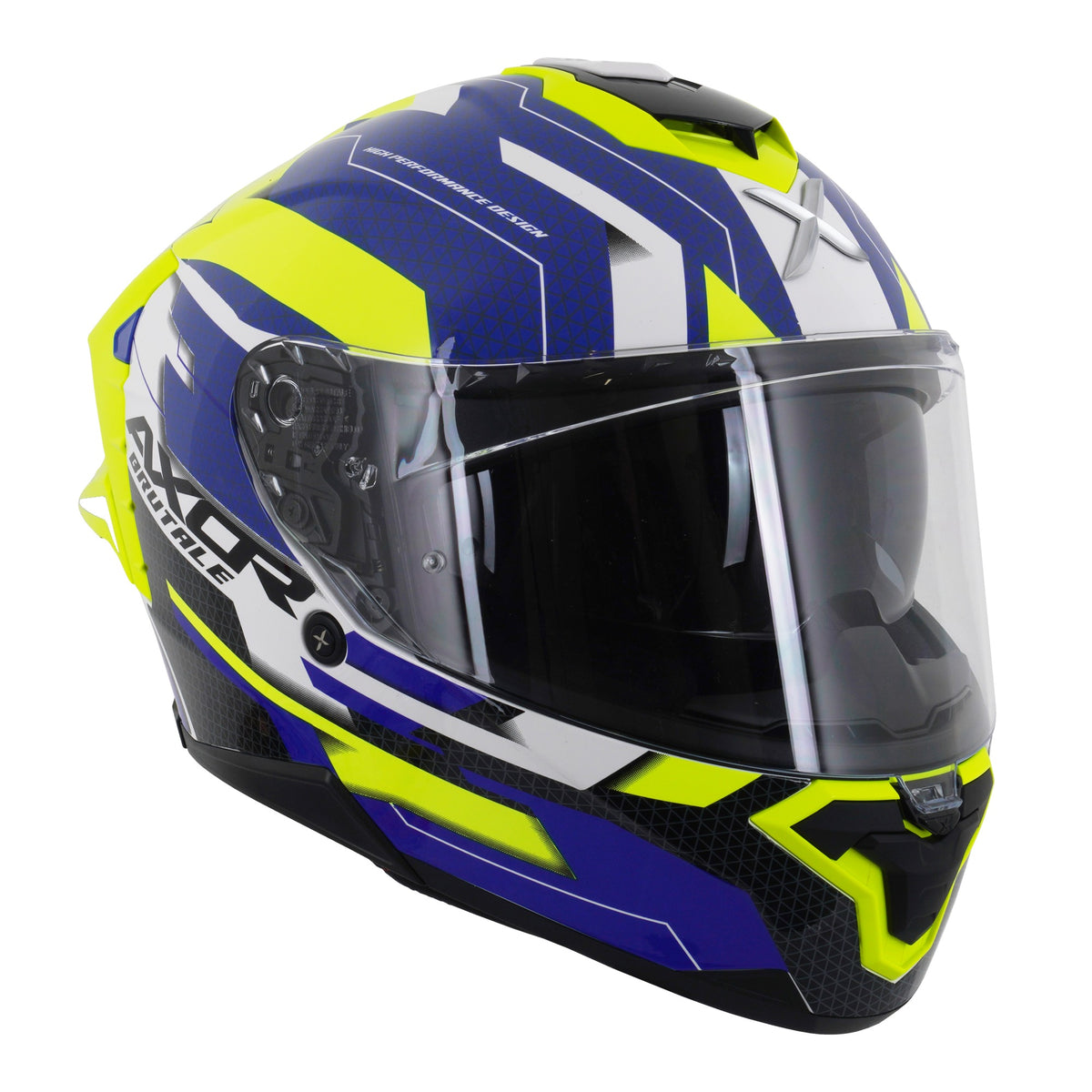 Axor Brutale Full Face Helmet With Dual Spoiler - Plexus Blue Fluo Yellow