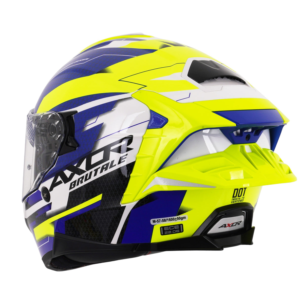 Axor Brutale Full Face Helmet With Dual Spoiler - Plexus Blue Fluo Yellow