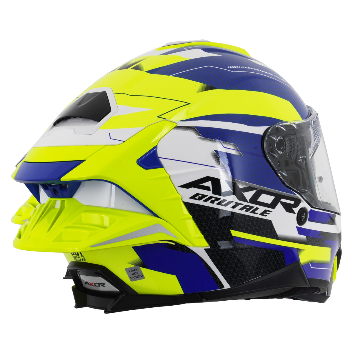 Axor Brutale Full Face Helmet With Dual Spoiler - Plexus Blue Fluo Yellow