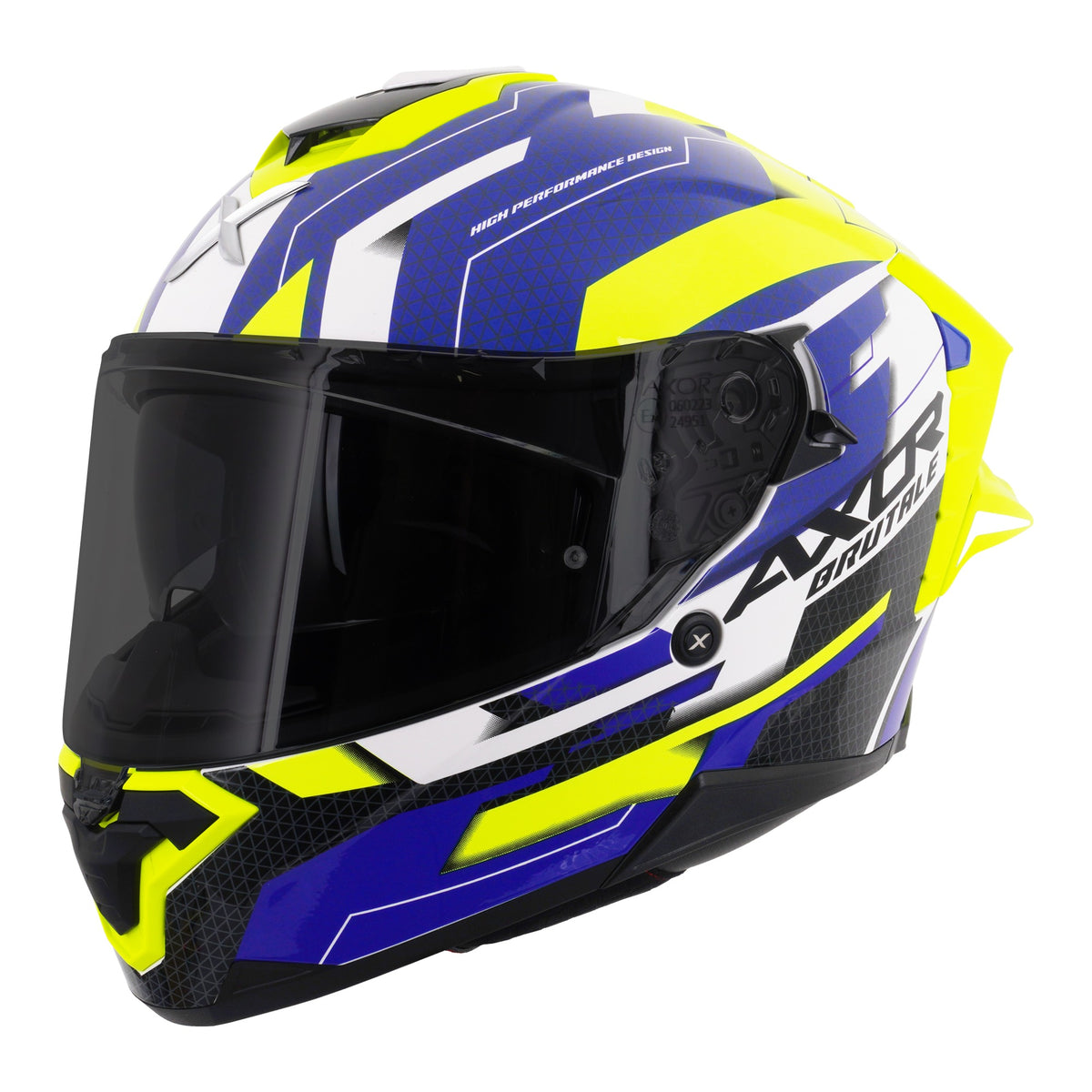 Axor Brutale Full Face Helmet With Dual Spoiler - Plexus Blue Fluo Yellow