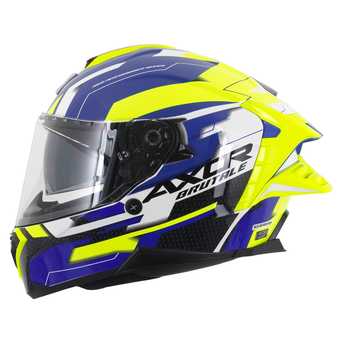 Axor Brutale Full Face Helmet With Dual Spoiler - Plexus Blue Fluo Yellow