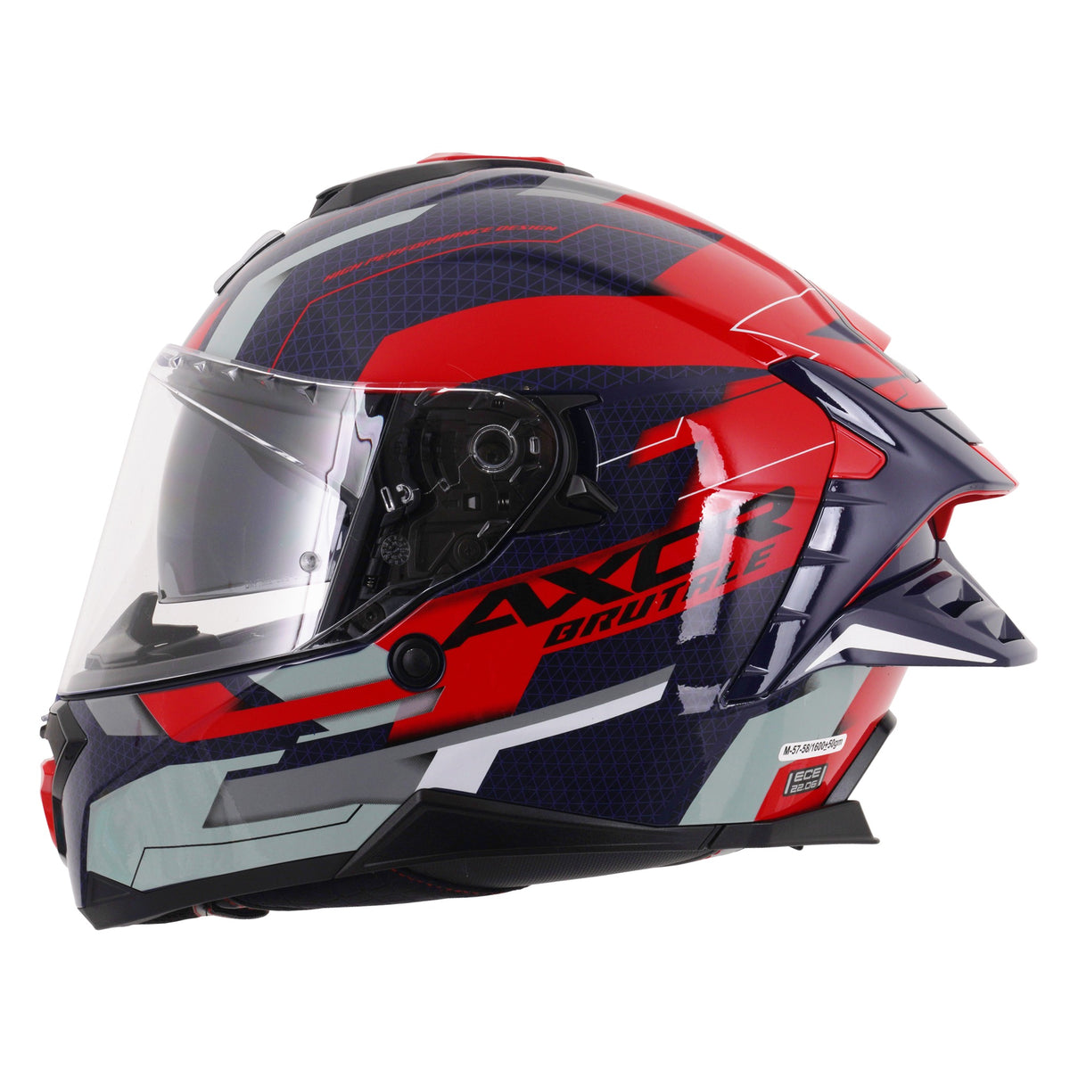 Axor Brutale Full Face Helmet With Dual Spoiler - Plexus Blue Red