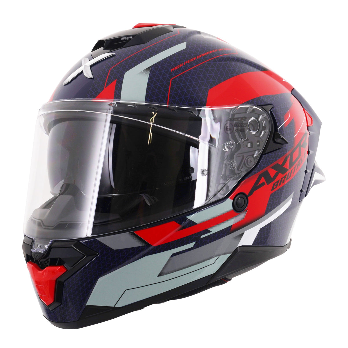 Axor Brutale Full Face Helmet With Dual Spoiler - Plexus Blue Red