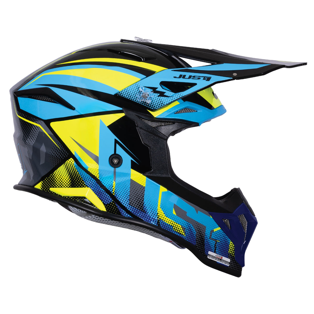 Just1 J39 Motocross Helmet Revo Blue Fluo Yellow Black Gloss