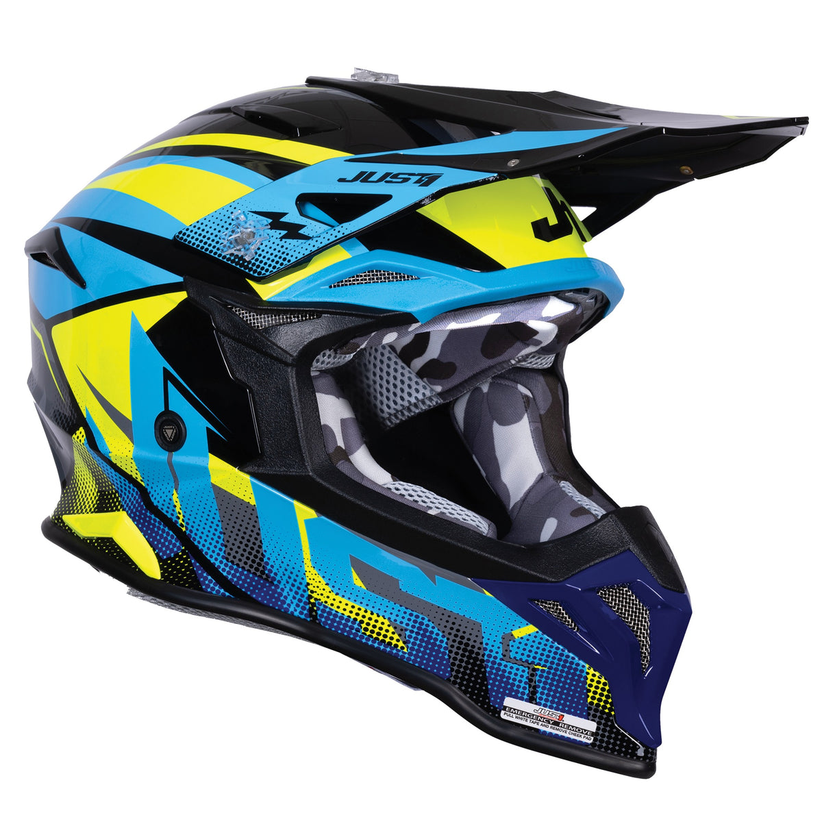 Just1 J39 Motocross Helmet Revo Blue Fluo Yellow Black Gloss
