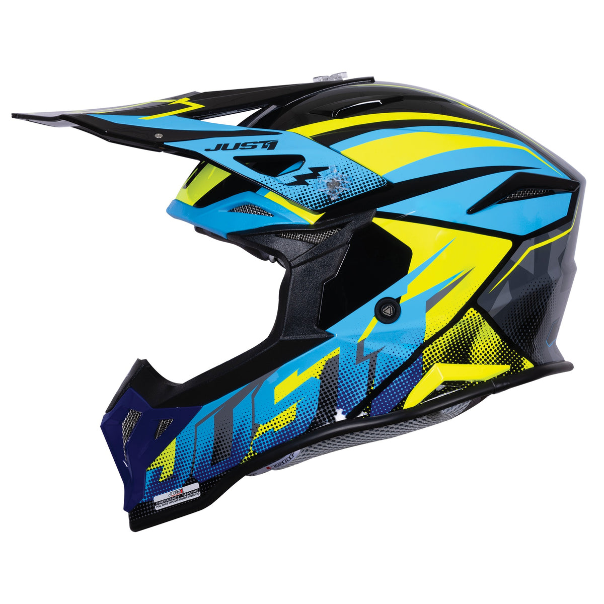 Just1 J39 Motocross Helmet Revo Blue Fluo Yellow Black Gloss
