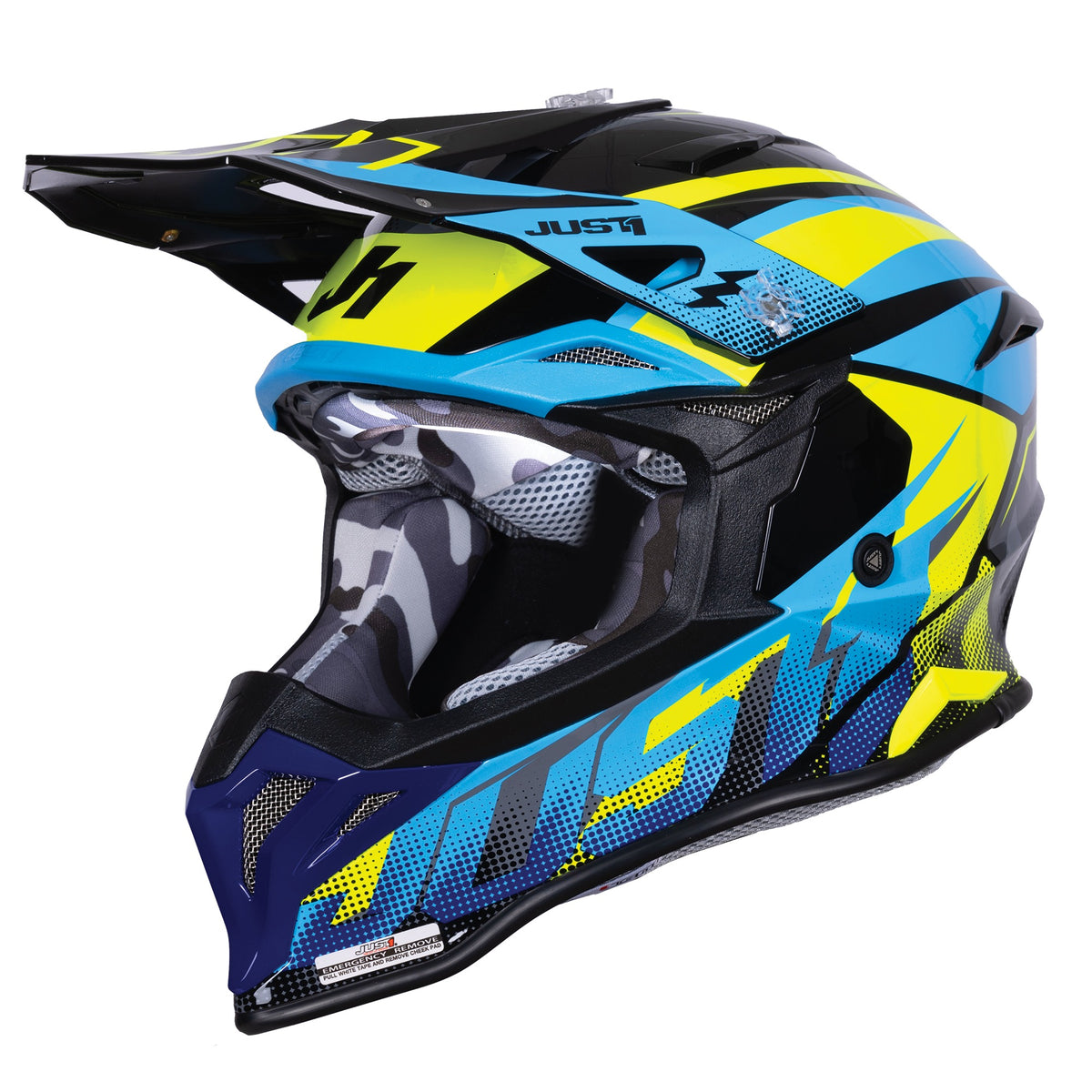 Just1 J39 Motocross Helmet Revo Blue Fluo Yellow Black Gloss