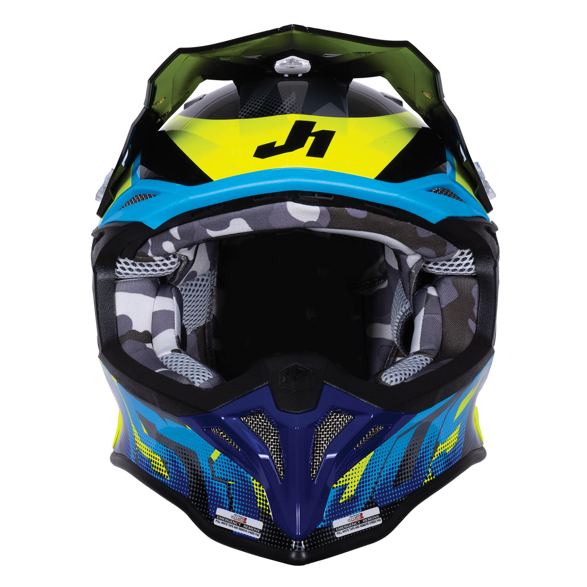 Just1 J39 Motocross Helmet Revo Blue Fluo Yellow Black Gloss