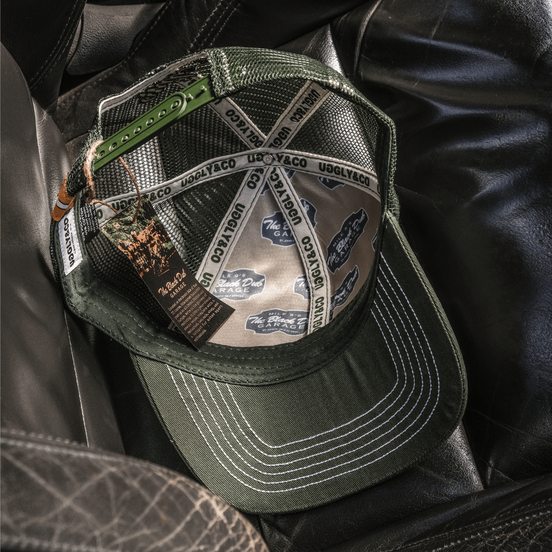 Green & Beige Black Dub Garage Trucker Hat by Uggly & Co
