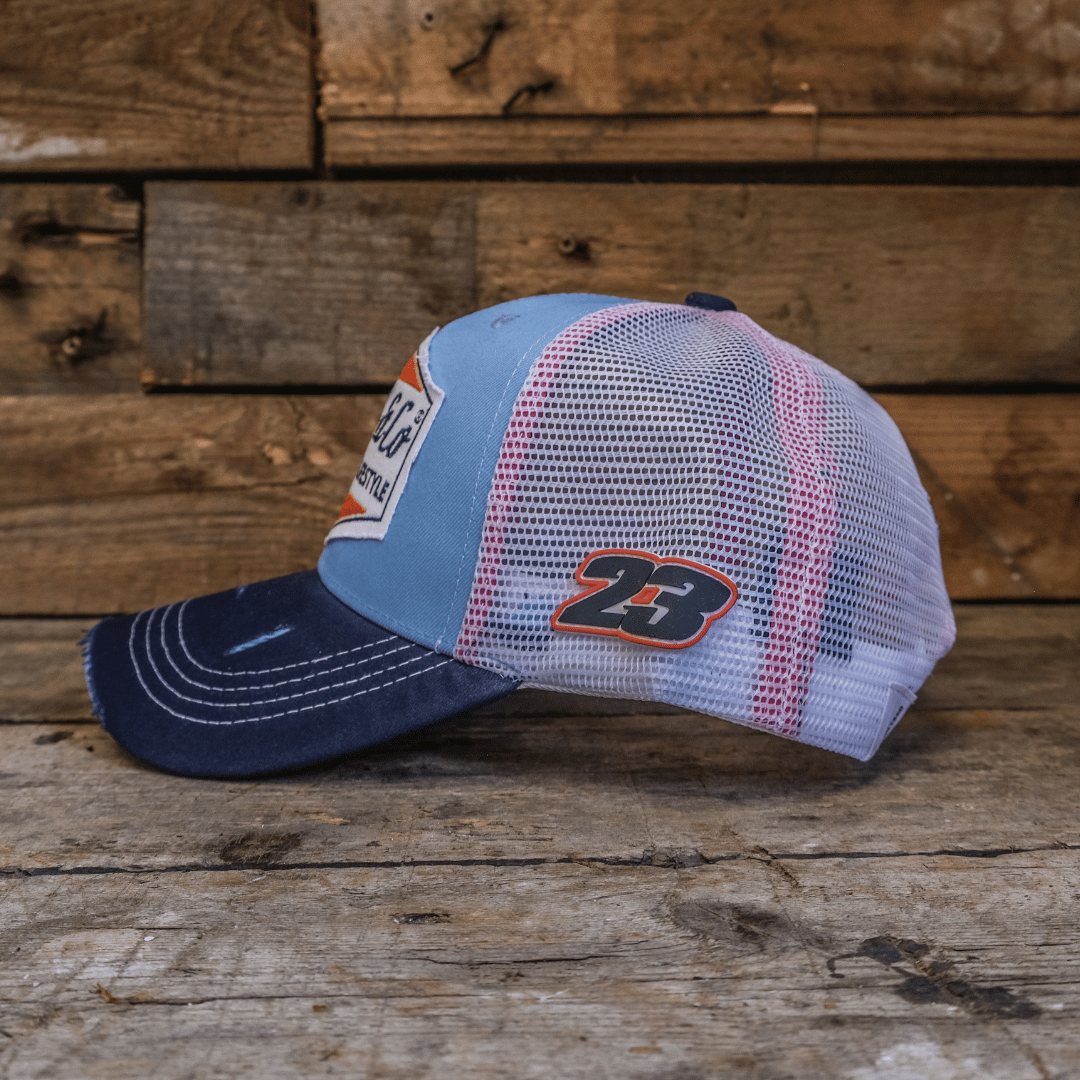 Retro Blue & Orange Diamond Trucker Hat by Uggly & Co