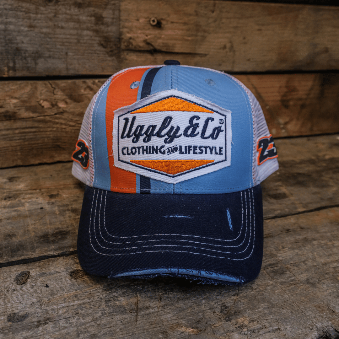 Retro Blue & Orange Diamond Trucker Hat by Uggly & Co