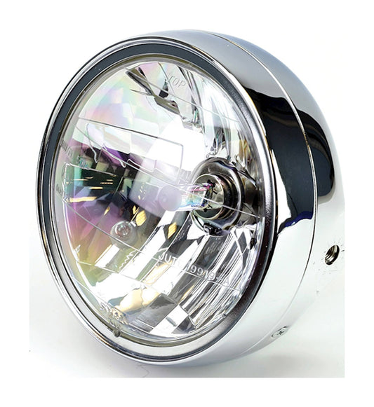 Universal 7" Chrome Headlight E-Marked Right Dip HS1 35/35W