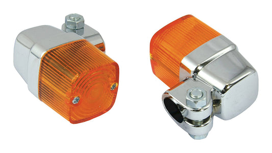 Bike It Square Clamp Type Indicators With Chrome Body And Amber Lens