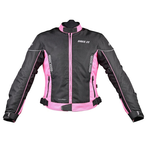 Bike It 'Insignia' Textile Ladies Waterproof Motorcycle Jacket (Pink) + Bike It 'Burhou' Textile Waterproof Motorcycle Adventure Touring Pants/Trousers