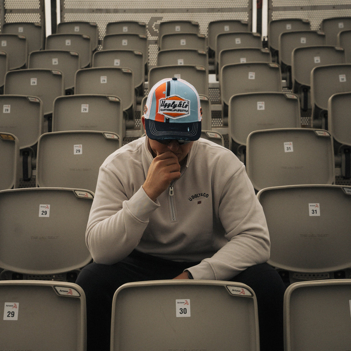 Retro Blue & Orange Diamond Trucker Hat by Uggly & Co