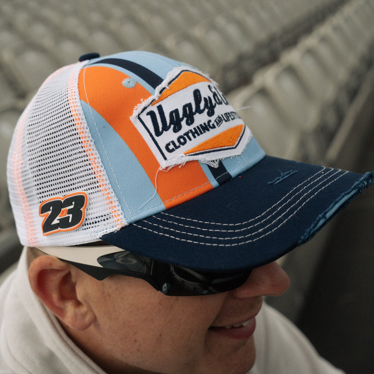 Retro Blue & Orange Diamond Trucker Hat by Uggly & Co