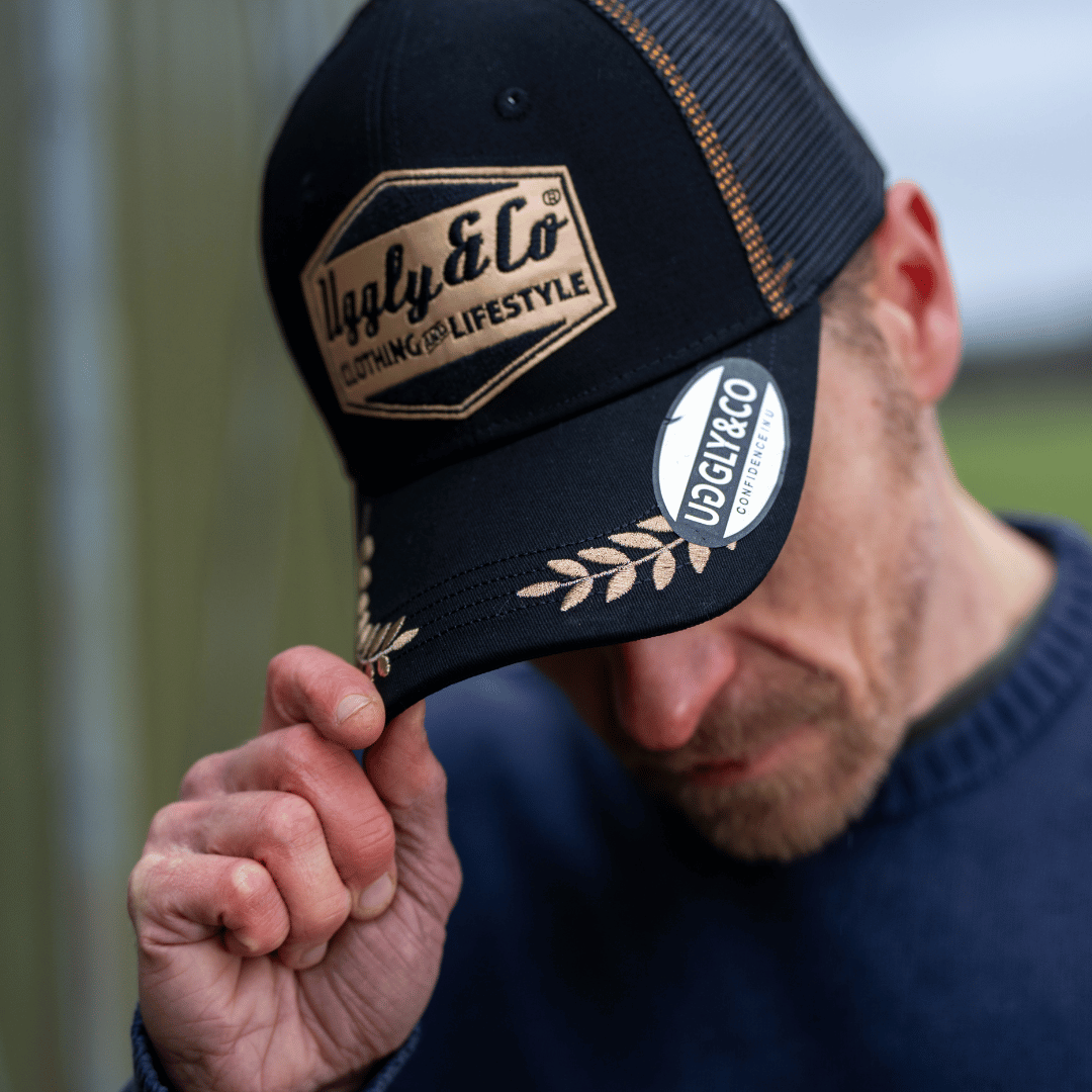Black & Gold 'Podium' Diamond Trucker Hat by Uggly & Co