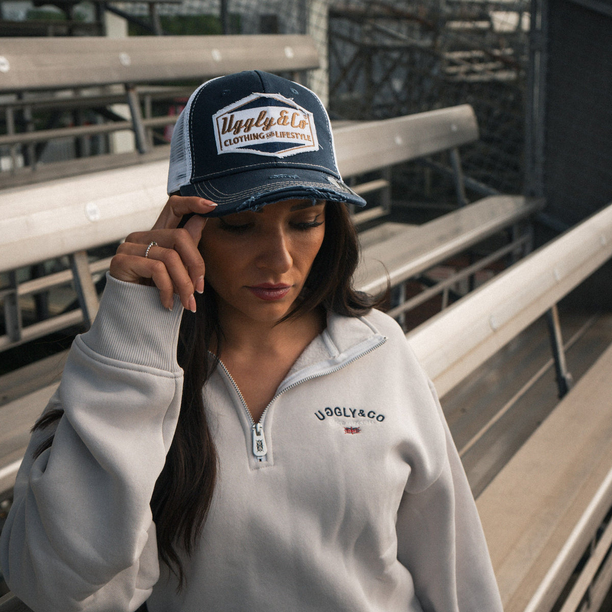 Night Blue & Gold Diamond Trucker Hat by Uggly & Co