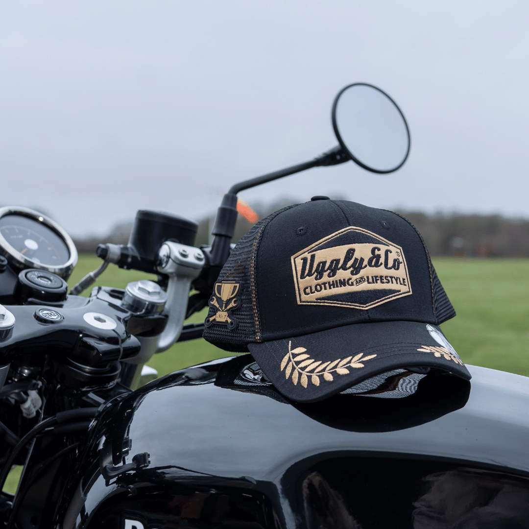 Black & Gold 'Podium' Diamond Trucker Hat by Uggly & Co