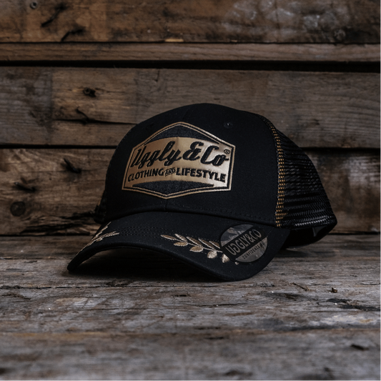 Black & Gold 'Podium' Diamond Trucker Hat by Uggly & Co