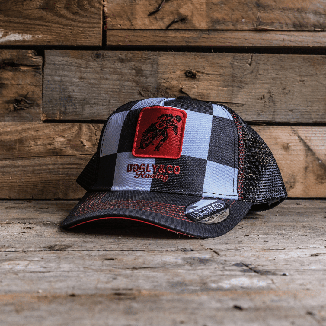 Chequered Flat Track Trucker Hat by Uggly & Co